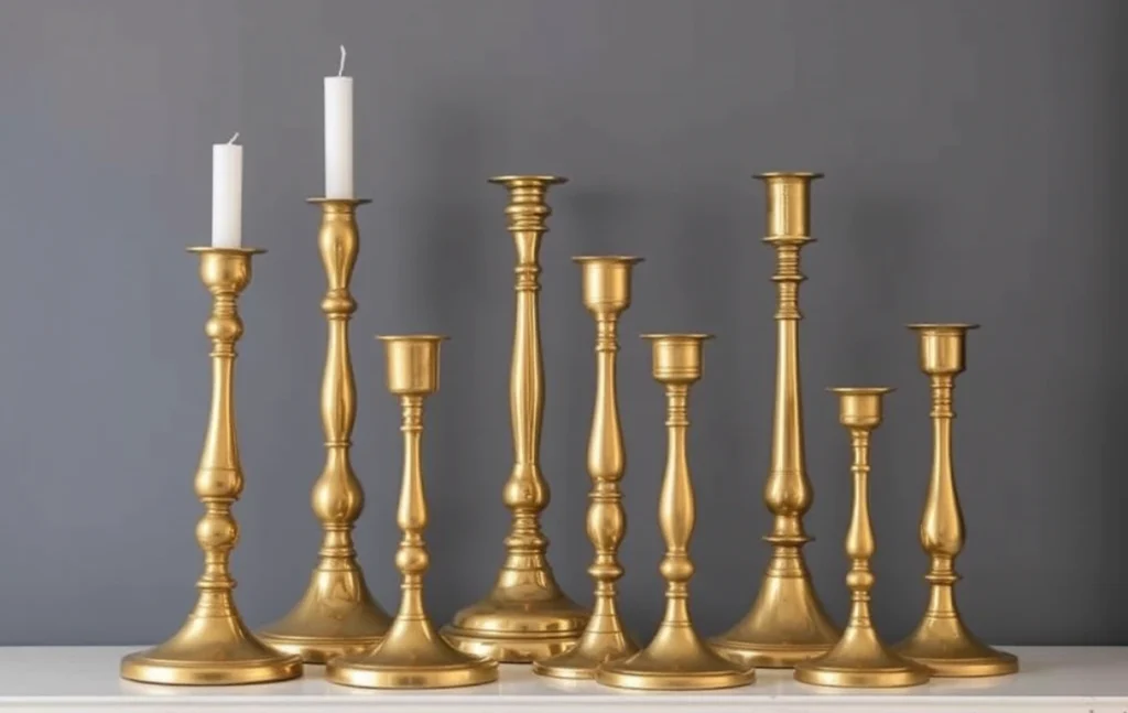 Brass candlesticks add a touch of sophistication to any dining experience, elevating home decor.