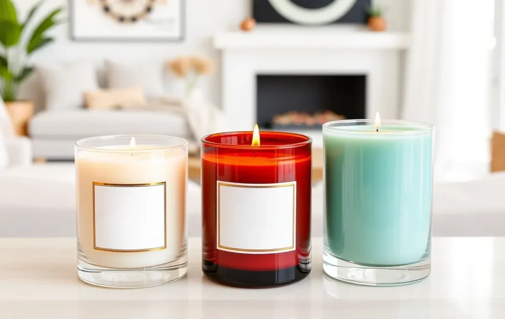 Three volcano candles in different sizes and designs in a chic living room, showcasing their decor versatility.