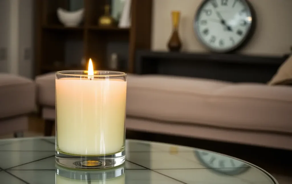 Large volcano candle on a coffee table