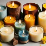 A beautiful arrangement of various types of candles in a warm and inviting setting, representing the diverse candle world.