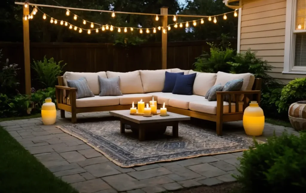 Strategic placement of citronella candles in outdoor setting.