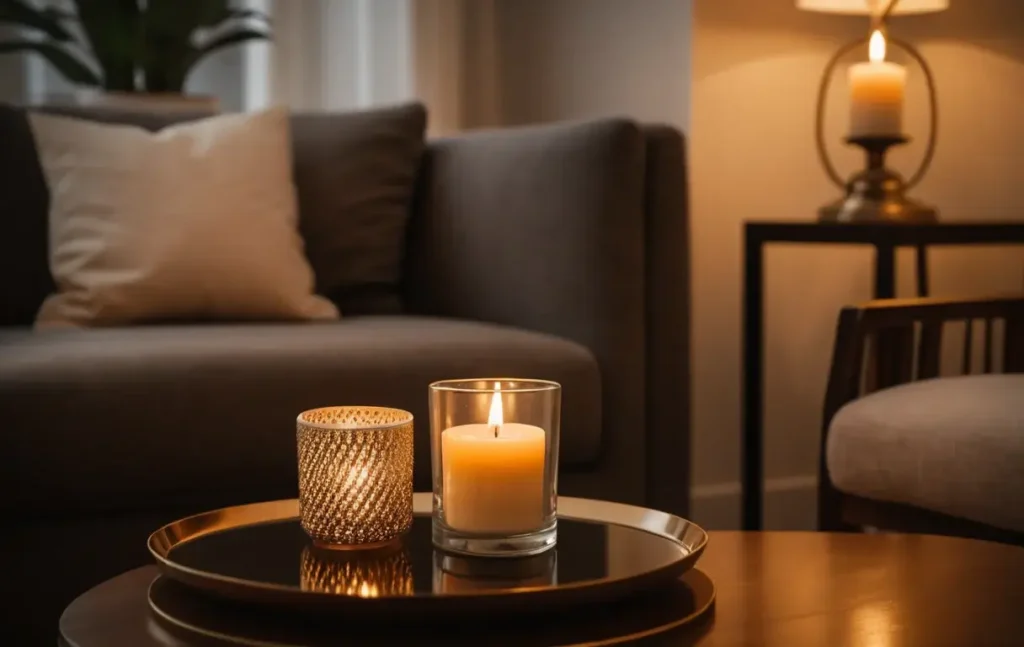 Votive candle offering cozy, ambient lighting in home setting